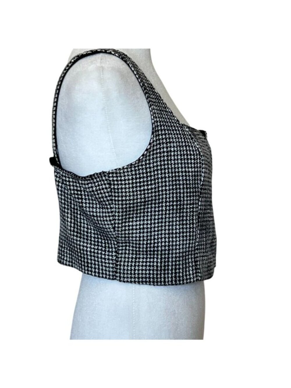 Abercrombie & Fitch Womens L Top Houndstooth Corset Inspired Crop Black White - Picture 3 of 11